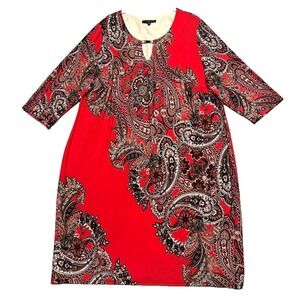 Tiana B Women's 20W Red Paisley 3/4 Sleeve Knee Length Fall Dress Made USA